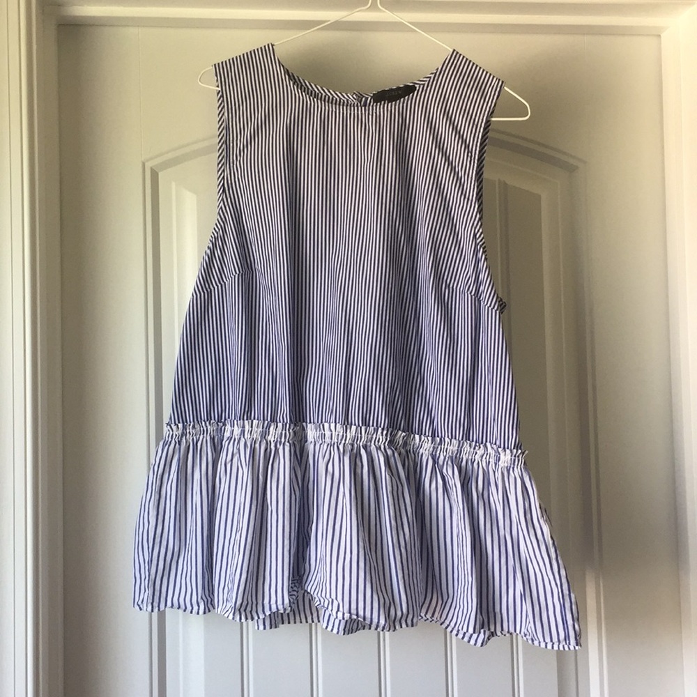 J. Crew blue and white striped peplum top